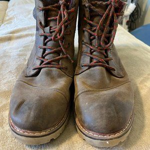 Toms Men's warm boots Size 13 brown with red plaid ankle trim